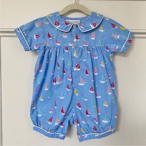 Blue Sailboat Print Baby Romper
